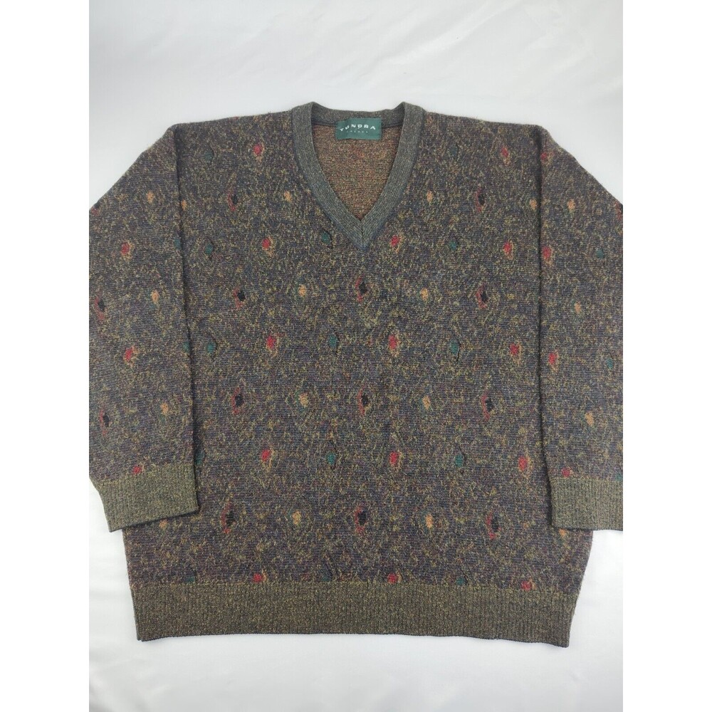 VINTAGE Tundra Sweater Green Cotton Knit Long Sleeve Pullover Mens XL